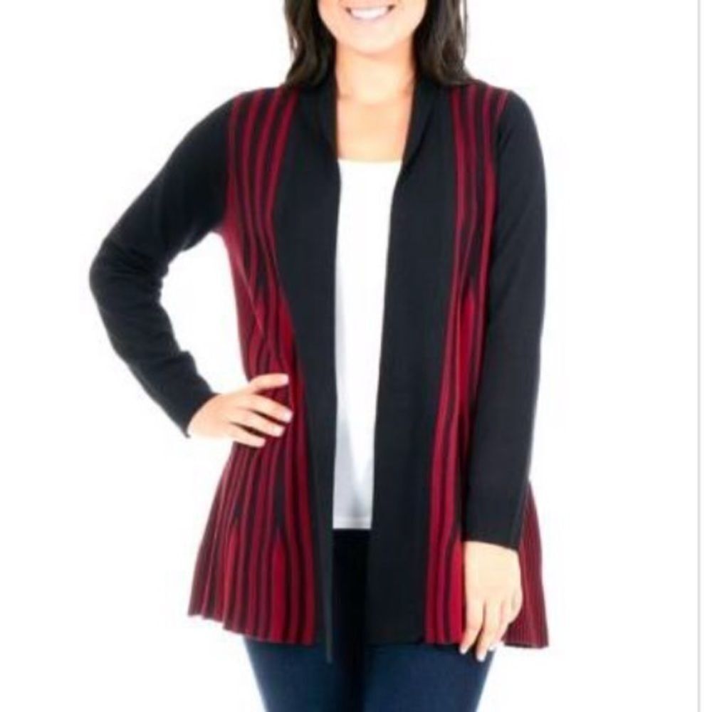 NY Collection Petite Striped Open-Front Cardigan women’s PS